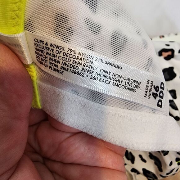 46DDD Torrid White Leopard Neon Yellow Bra Push Up Plunge Back Smoothing Underwi - Picture 10 of 10